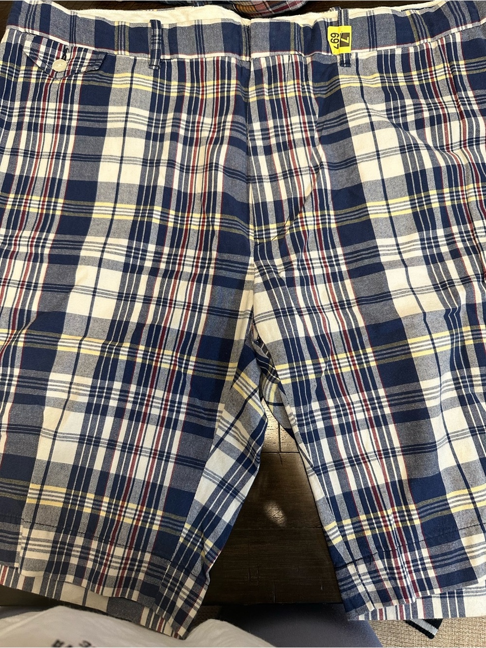 Polo by Ralph Lauren Navy, White & Yellow Plaid Cotton Chino Shorts